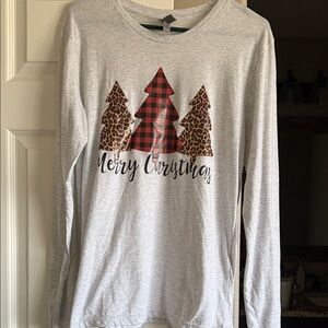 Next Level Apparel Gray Merry Christmas Long Sleeve Tee